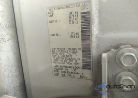 2010 Nissan Altima 2.5 S from USA, damaged, VIN 1N4AL2AP7AN488926